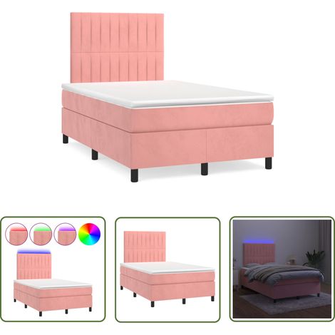 The Living Store Sommier à lattes de lit et matelas LED rose 120x190 cm velours - Lit Plateforme - Lit Design - Lit Capitonné - Lit Velours - Lit Double (1/5)