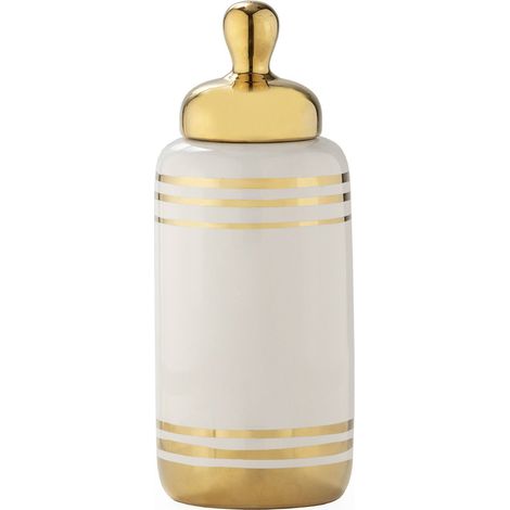 Vase décoratif céramique blanc et doré style élégant - Blanc avec finitions dorées