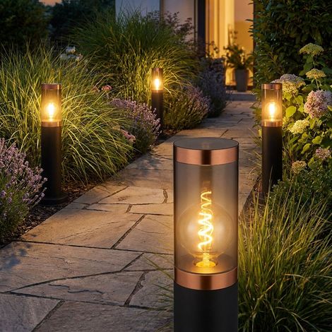 Stehlampe Sockelleuchte Balkon Standleuchte Außenbeleuchtung rauch Kupfer Außen Stehlampe, Edelstahl Kunststoff, 1x E27, DxH 7,6x45 cm, 4er Set (1/5)