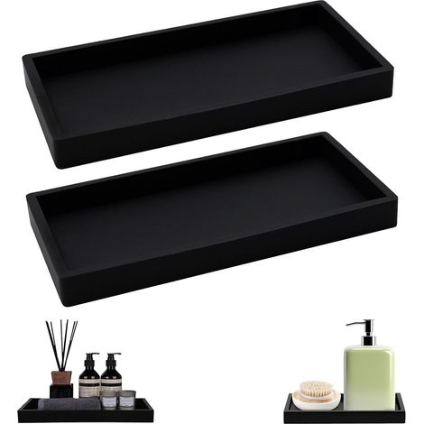 Badezimmertablett – 2-teilig – Kunstharz – Kosmetikablage – Für Waschbecken und Küche – Schwarz, 20 x 10 x 2 cm (1/5)