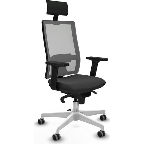 Horna sincro malla gris similpiel gris oscuro brazos 2D base blanca cabecero fijo ruedas 65mm engomadas (1/5)
