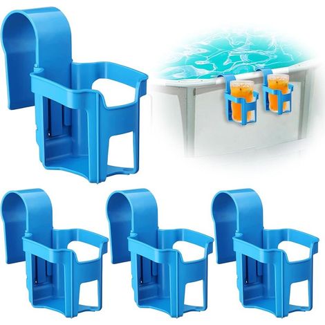 Lot de 4 porte-gobelets de piscine - Accessoires pour piscines hors-sol - En plastique - Multifonctionnel - Accessoire de piscine pour la plupart des piscines - Bleu (1/5)
