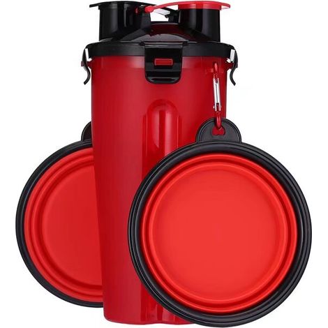 MINKUROW Borraccia Per Cani 2 In 1 Borraccia Per Cani Portatile A Prova Di Perdite Con 2 Ciotole Per Cani Pieghevoli Rosso (1/5)