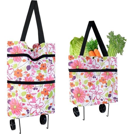 Carrello della spesa pieghevole con fantasia floreale rosa (1/5)