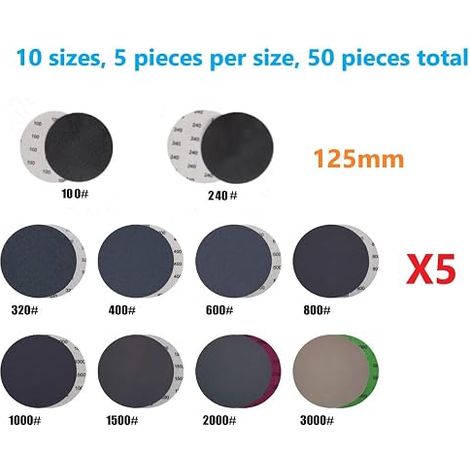 Sandpaper 125 mm Sandpaper 100 240 320 400 600 800 1000 1500 2000 3000 Abrasive Sheet Set Eccentric Sander Paper for Metal Wood Car Paint (1/4)