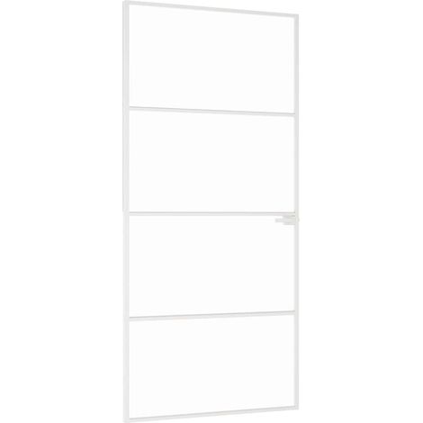 vidaXL Porta Interna Bianca 93x201,5 cm Vetro Temperato Alluminio Slim