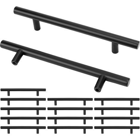 15 Poignées Meuble Cuisine – Acier Inoxydable, Noir – Entraxe 128 mm – avec Vis (1/5)