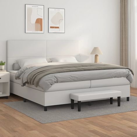 Boxspringbett mit Matratze Weiß 200x200 cm Kunstleder (1/5)
