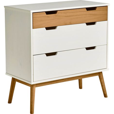 MUGAN - Commode 3 Tiroirs Blanc et Pin Naturel (1/5)