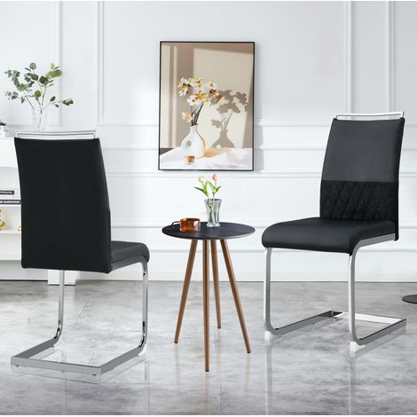 Lot de 2 chaises de salle à manger noires en métal avec dossier ergonomique PU et lin,42×45×95cm (1/5)