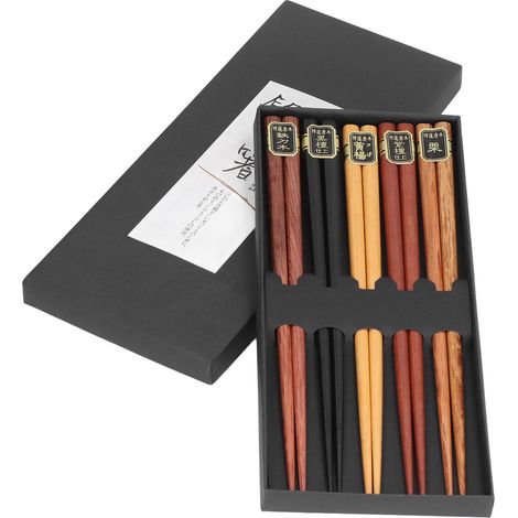 Ensemble de baguettes de 5 couleurs différentes, en bois naturel, antidérapantes et confortables à utiliser. Baguettes réutilisables à quatre coins. (1/5)