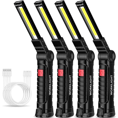 LaBlanc – 4 Stück wiederaufladbare LED-Taschenlampe, wiederaufladbare USB-Inspektionslampe, tragbare Lampe mit Magnetfuß und Aufhängehaken, 5 Modi für Auto-Notfallreparaturen