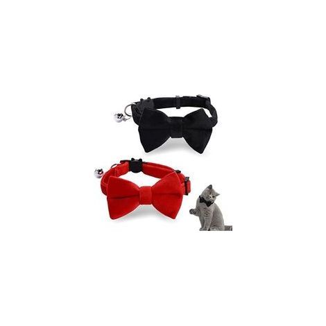 Lot de 2 colliers en velours pour chat avec clochette et nœud papillon, colliers réglables pour chat, chaton, petit chiot, nœud papillon de sécurité, couleur unie, pour mariage (1/5)