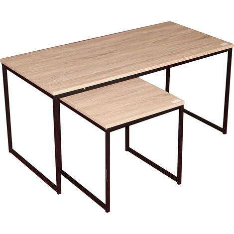 Set de 2 Tables Basses Gigognes en Bois et Métal Noir (1/5)