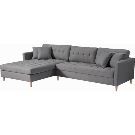 Marino Deluxe canapé chaise longue tourné vers la droite ou la gauche avec coussins tissu gris. (1/5)