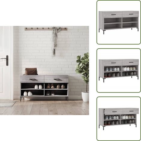 Muebles para zapatos - vidaXL Banco zapatero madera de ingeniería gris Sonoma 102x35x55 cm - Banco de madera contrachapada