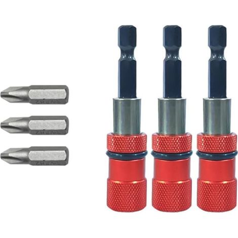 3 pcs Magnétique Porte-embout avec Butée de Profondeur de Vis Réglable 1/4" Hex Tige Cloison Sèche Embout de Visseuse Placo pour Plaques de Plâtre avec Embouts de Tournevis PH2 (1/4)