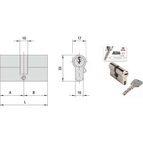 Cilindro Infilare Cisa 0A3S1-18-0, Dimensioni 79,0 x 39,5 x 39,5 mm, Modello Astral