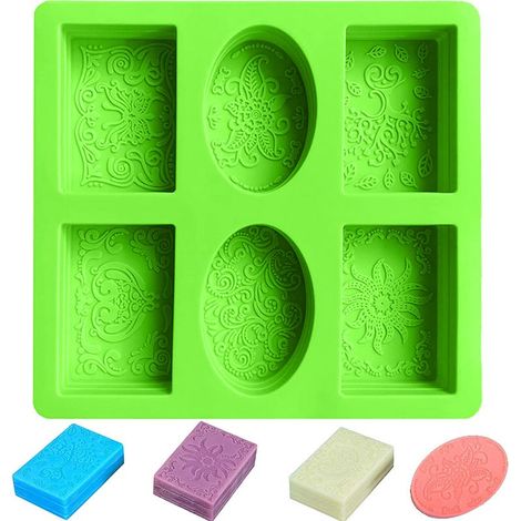 Moules en silicone 3D, moule alvéolé pour savons, moule à bougies, moule en résine pour loisirs créatifs, moules rectangulaires et ovales en silicone pour savons faits main, vert menthe (1/5)