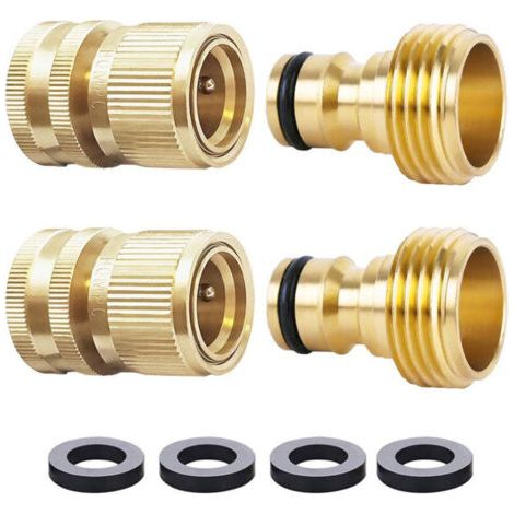 2 paires de tuyaux d'arrosage 2 en 1 3/4 pouces 2 en 1 en laiton, connecteur rapide, kit de connexion pour tuyau d'arrosage, pour cuisine, jardin, extérieur (1/4)