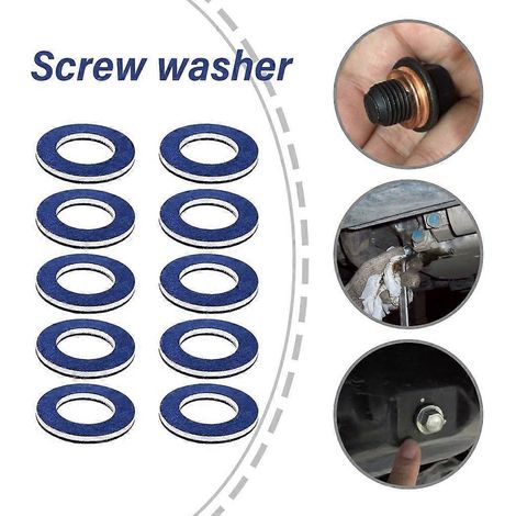 Lot de 10 joints de bouchon de vidange d'huile pour véhicule, rondelles d'étanchéité pour carter d'huile, accessoires automobiles en métal (1/4)