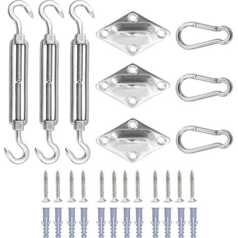 33 pièces accessoires de voile d'ombrage en acier inoxydable, kit d'auvent extérieur pour terrasse de jardin, vis à crochet à ressort,6mm (1/5)