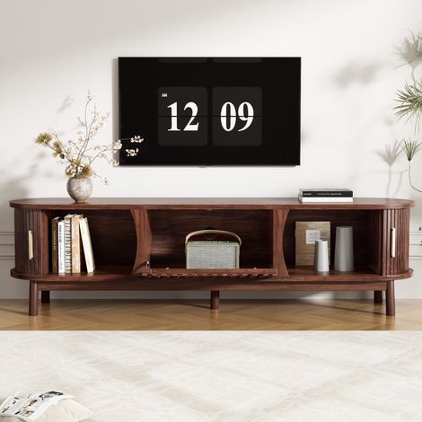 165 x 39,5 x 46 cm, meuble TV marron en panneau bas, meuble plat marron avec porte coulissante, porte creuse rabattable, adapté aux meubles TV jusqu’à 65 pouces, avec pieds de soutien (1/5)