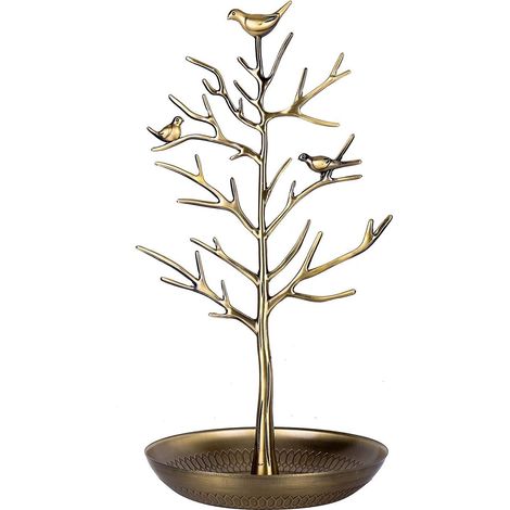 Présentoir à bijoux, porte-boucles d'oreilles, présentoir à bagues, arbre à oiseaux, organisateur de colliers (ancien cyan) (1/4)