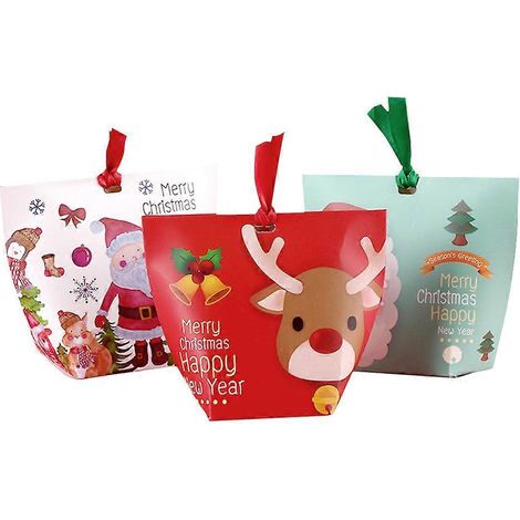12 boîtes de rangement pour bonbons de Noël, porte-biscuits, contenants cadeaux, articles de fête (Renne rouge, Père Noël sur fond blanc, Père Noël vert, 4 de chaque)-75.510CM