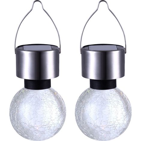 Lot de 2 lampes suspendues boule solaire à LED RGB spots en acier inoxydable éclairage de balcon (1/5)