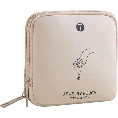 Schmuckaufbewahrungsbox mit zwei Ebenen und mehreren Fächern Reise-Schmucktasche, Schmuckkästchen für Ringe, Ohrringe, Uhren, Halsketten und Armbänder, Beige (1/5)