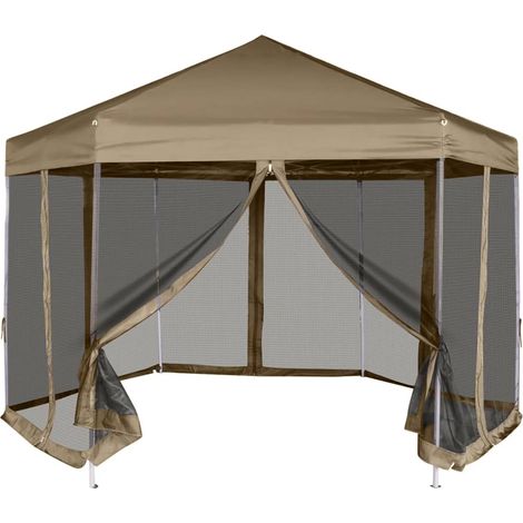Hexagonal Pop-Up Marquee with Sidewalls 3.6x3.1 m Taupe 220g/m² vidaXL