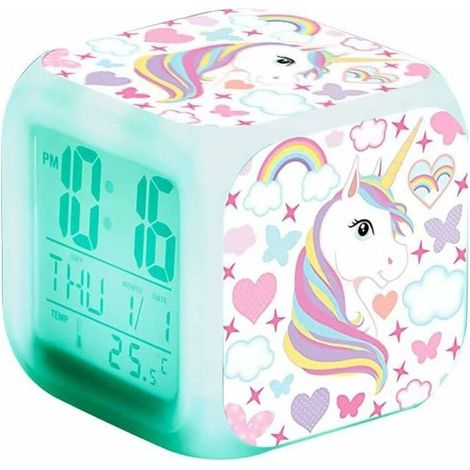 Réveil Numérique - Affichage LCD Heure Date Température - Format 12/24 H - Cube LED Multicolore - Pour Enfant - 1 Pièce (1/4)