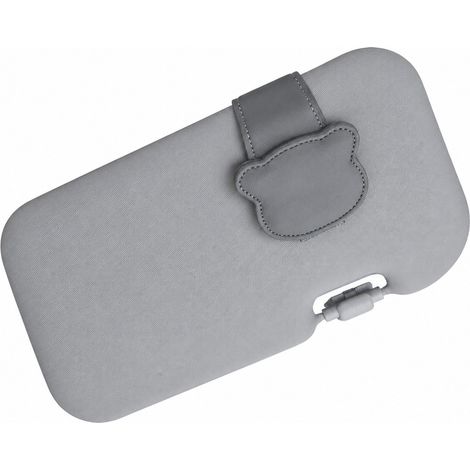 Étui à lunettes de soleil pour pare-soleil de voiture, gris, en cuir PU, avec clip de fixation. (1/4)
