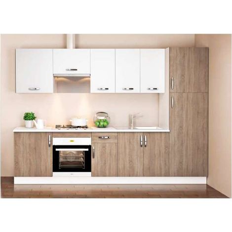Cocina completa con encimera y con zocalo de 3 metros(ancho) color roble-blanco KIT-KIT (1/4)