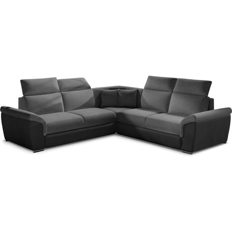 Canapé convertible angle réversible tissu gris et simili cuir noir Derek (1/5)