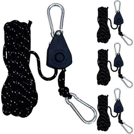 Lot de 4 haubans réfléchissants de 4 m - 4 mm - Tendeur léger - Réglable - Pour extérieur, tente, tente, camping, voile d'ombrage - Corde à linge (noir) (1/4)