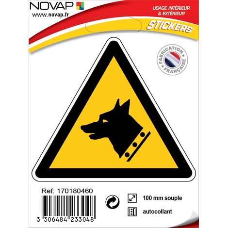 Panneau Danger chien de garde - Adhésif Triangle 100mm - 4233048