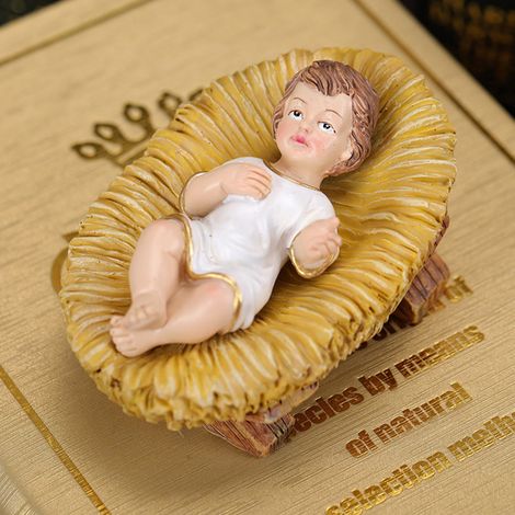 Santons - Sainte Crèche en Résine - Bébé Jésus dans la Crèche - Décor de Noël pour Intérieur - Figurine Religieuse Tableau - 1 Pièce (1/4)