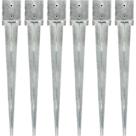 Piquets de sol vidaXL, lot de 6, argentés, 12 x 12 x 89 cm, acier galvanisé