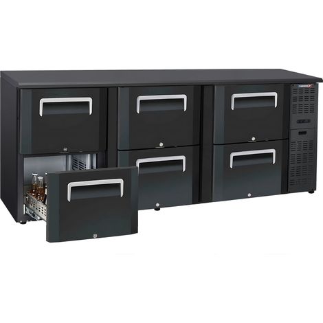 Arrière bar réfrigéré 410 litres - 3 x 2 tiroirs - L 2 085 x P 515 x H 860 mm - 351 W / 230 V - Casselin