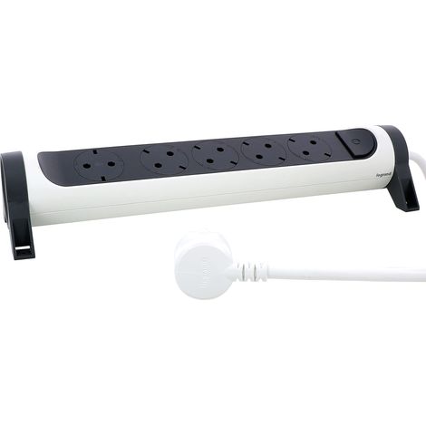 Multiprise rotative, 5 prises, montage mural ou sur table, interrupteur marche/arrêt LED, câble de 3 m, ultra blanc/gris foncé, 694538 (1/5)