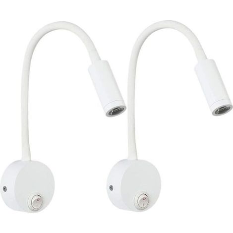 2-teilige weiße 3-W-Wandleselampe, flexible, verstellbare Wandleuchte aus Aluminium, Schreibtischlampe, Nachttischlampe mit LED-Schalter, augenschonend, Unterputzverkabelung (1/4)