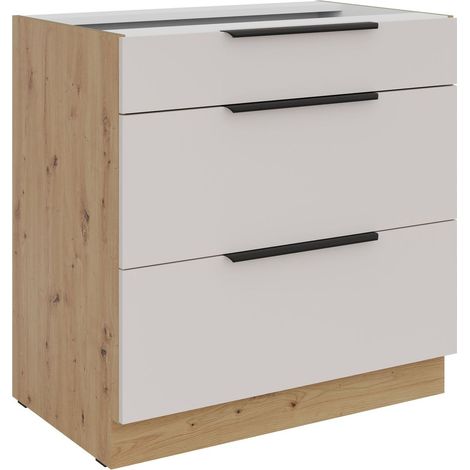 Küchen Unterschrank 80 cm Küche SOLANO Kaschmir beige matt + Eiche Artisan matt Soft-Close Küchenzeile Küchenblock (1/4)