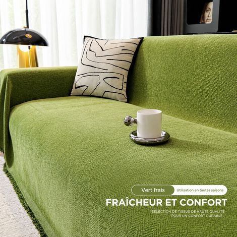 Jeté de canapé chenille chevrons vert 180 x 300 cm adapté pour petit 3 places, 50 × 30 × 8 cm, 2,5 kg. – Livraison gratuite (1/2)