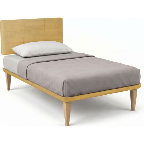 Letto 1 Piazza e Mezza con Rete Rivestita 120x190 cm Microfibra Ocra Tessis Testata Square (1/5)