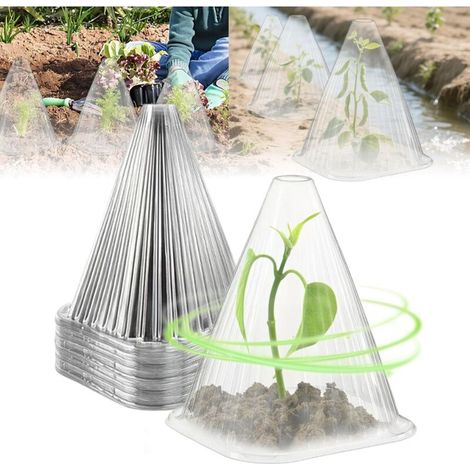 100 housses de protection transparentes pour plantes de jardin et serres, cloches de jardin réutilisables en plastique pour jeunes plants et semis (lot de 10). (1/5)