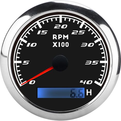 Tachymètre pointeur de bateau 85mm rétro-éclairage rouge en acier inoxydable IP67 universel pour voiture camion noir