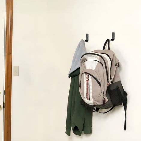 Patères pliantes en alliage d'aluminium, fixations murales noires mates de haute qualité, solution gain de place efficace pour toutes les pièces. (1/5)