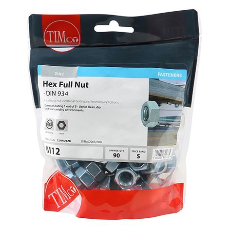 TIMCO Hex Full Nuts DIN934 Silver - M12